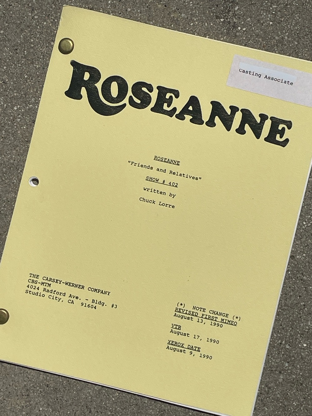 Roseanne Vtg 1990 Production Used 1st Draft Script Friends Relatives TOM ARNOLD!